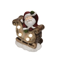 Decoratiune de Craciun, tip Mos Craciun cu sanie, decor ceramic de masa, globuri EVA luminate, 4 leduri lumina alb cald, Heber