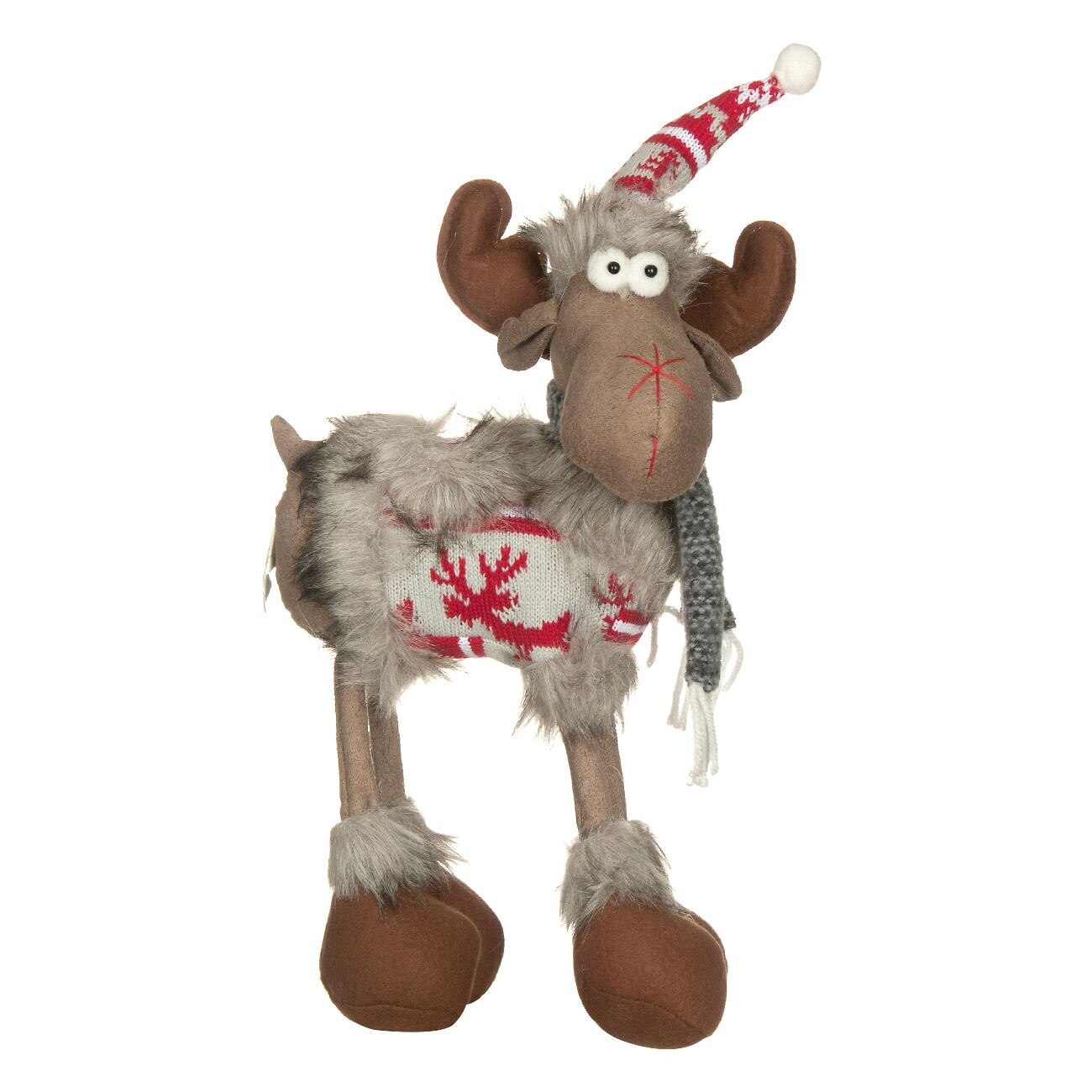 Figurina decorativa, Zola®, ideala pentru sarbatori, Ren cu caciulita, 36 cm