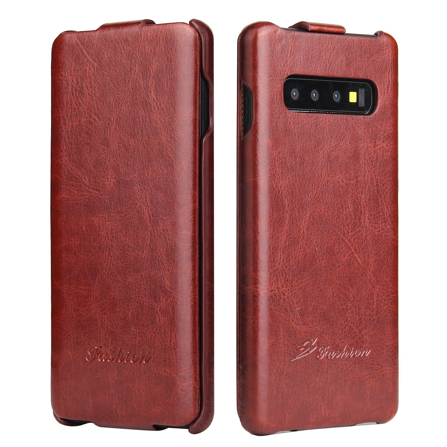 Husa piele fina, tip flip cover vertical, Samsung Galaxy S10 - CaseMe, culoare Maro Coniac