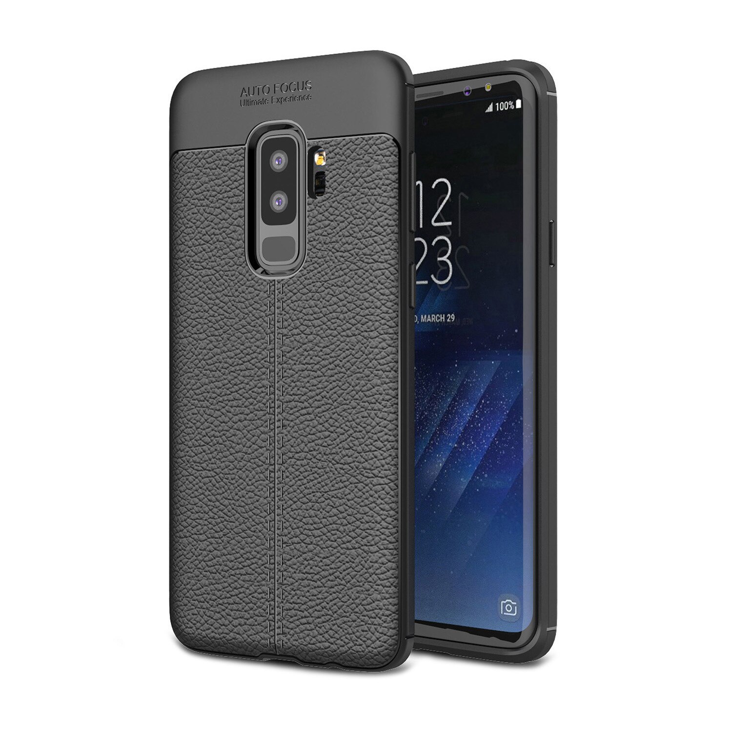 Husa silicon + TPU cu model piele, back cover, Samsung Galaxy S9 Plus - CaseME, Negru