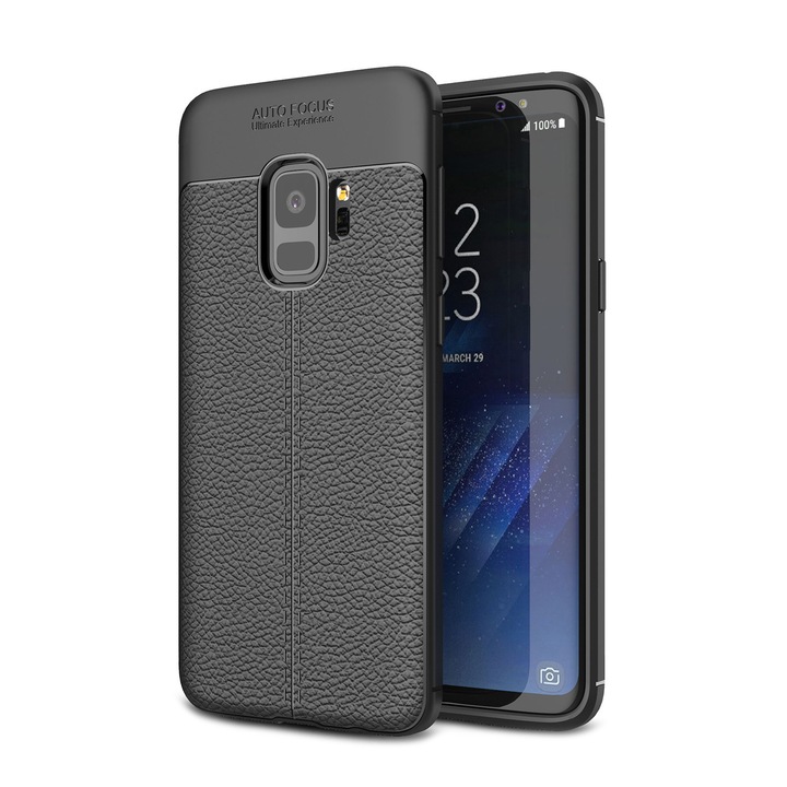 Калъф за Samsung Galaxy S9 CaseMe, силикон, TPU с кожена шарка, back cover, Черно