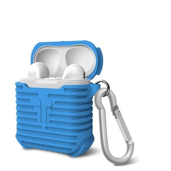 Husa suport casti Apple AirPods, carabina, Albastru Husa suport casti Apple AirPods, carabina, Albastru