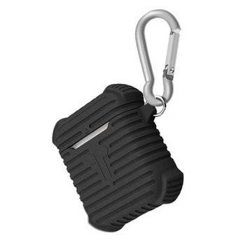 Husa suport casti Apple AirPods, carabina, Negru Husa suport casti Apple AirPods, carabina, Negru