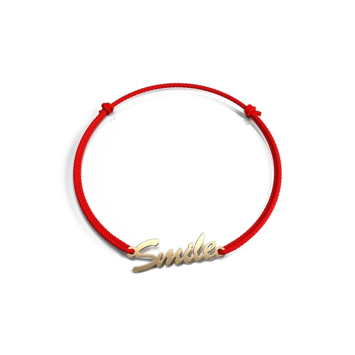 14 karátos sárga arany Smile karkötő zsinóron