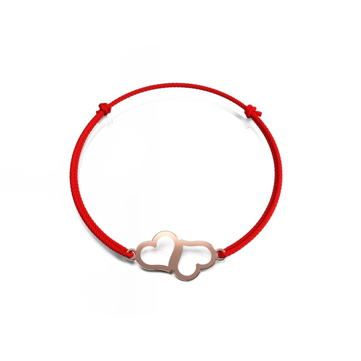 Bratara din aur roz 14K Welded Hearts pe snur