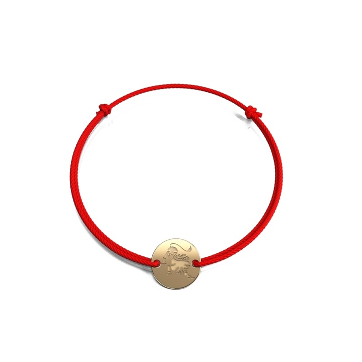 Bratara din aur galben 14K Leu Banut pe snur