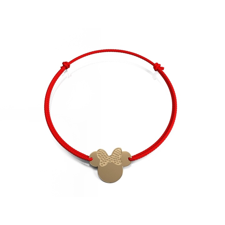 Adamant 14K sárga arany karkötő zsinóron Minnie medállal