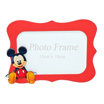 Rama foto mucava, cu figurina Mickey Mouse, format 10x15 cm, culoare rosie Rama foto mucava, cu figurina Mickey Mouse, format 10x15 cm, culoare rosie