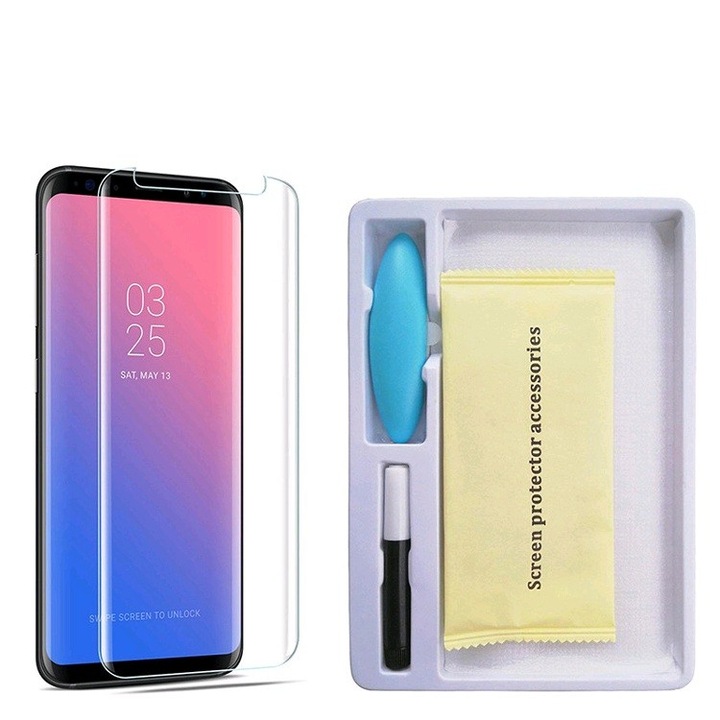 Folie Geam Temperata compatibila cu Samsung Galaxy Note 8, Full Glue Nano Water, Transparent