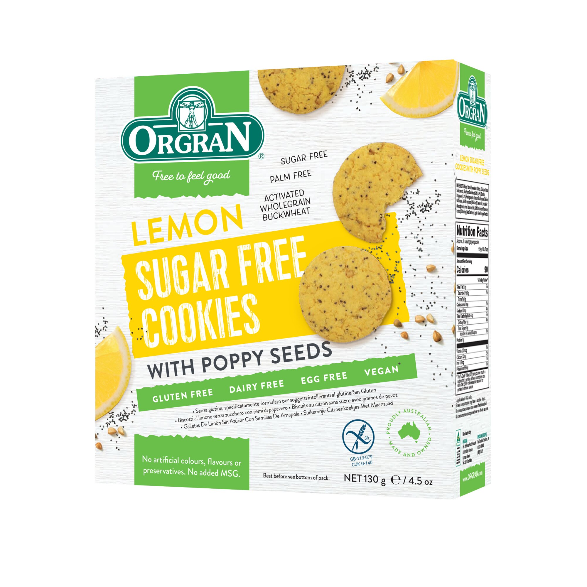 Biscuiti Fara Zahar cu Lamaie si seminte de mac, Orgran, 130g