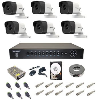 Sistem supraveghere 3 MP Hikvision Turbo HD 6 camere Bullet IR 20 m, accesorii, HDD 1Tb, vizualizare pe internet Sistem supraveghere 3 MP Hikvision Turbo HD 6 camere Bullet IR 20 m, accesorii, HDD 1Tb, vizualizare pe internet