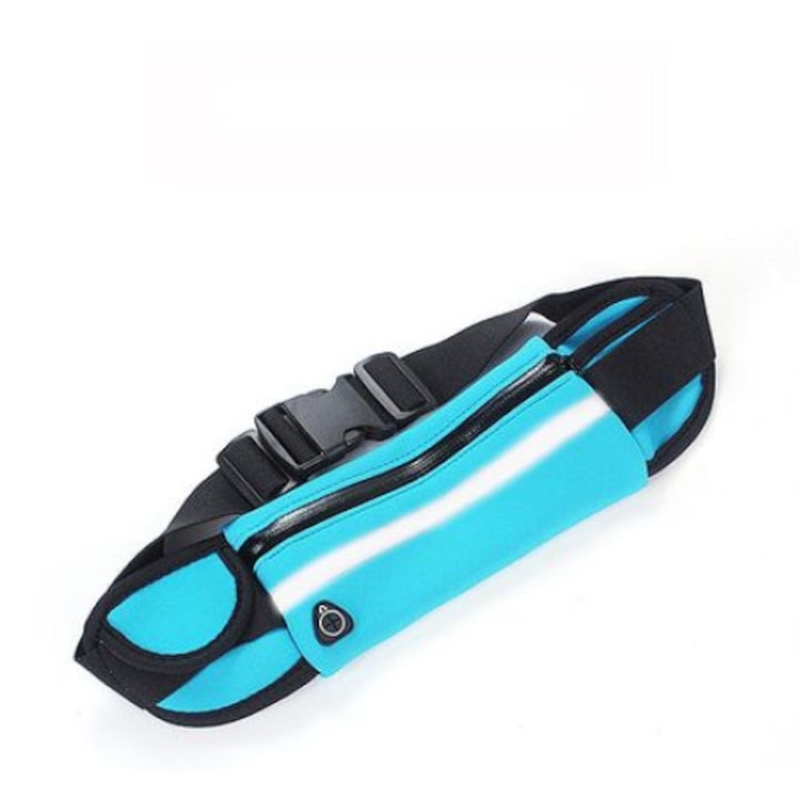 Джобна спортна чанта за бягане с мобилен телефон и аксесоари, еластичен и регулируем колан, водоустойчив материал, син