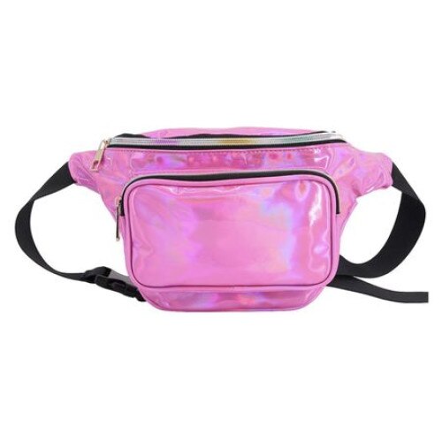 Borseta moderna Shiny compartimentata cu 3 buzunare exterioare cu fermoar, Roz