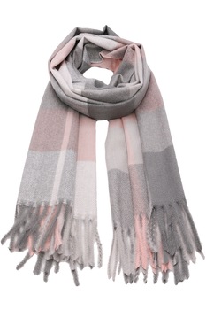 Fular tip sal pentru dama, in carouri mari, cu franjuri, din viscoza, B005PKGY Roz Gri Fular tip sal pentru dama, in carouri mari, cu franjuri, din viscoza, B005PKGY Roz Gri