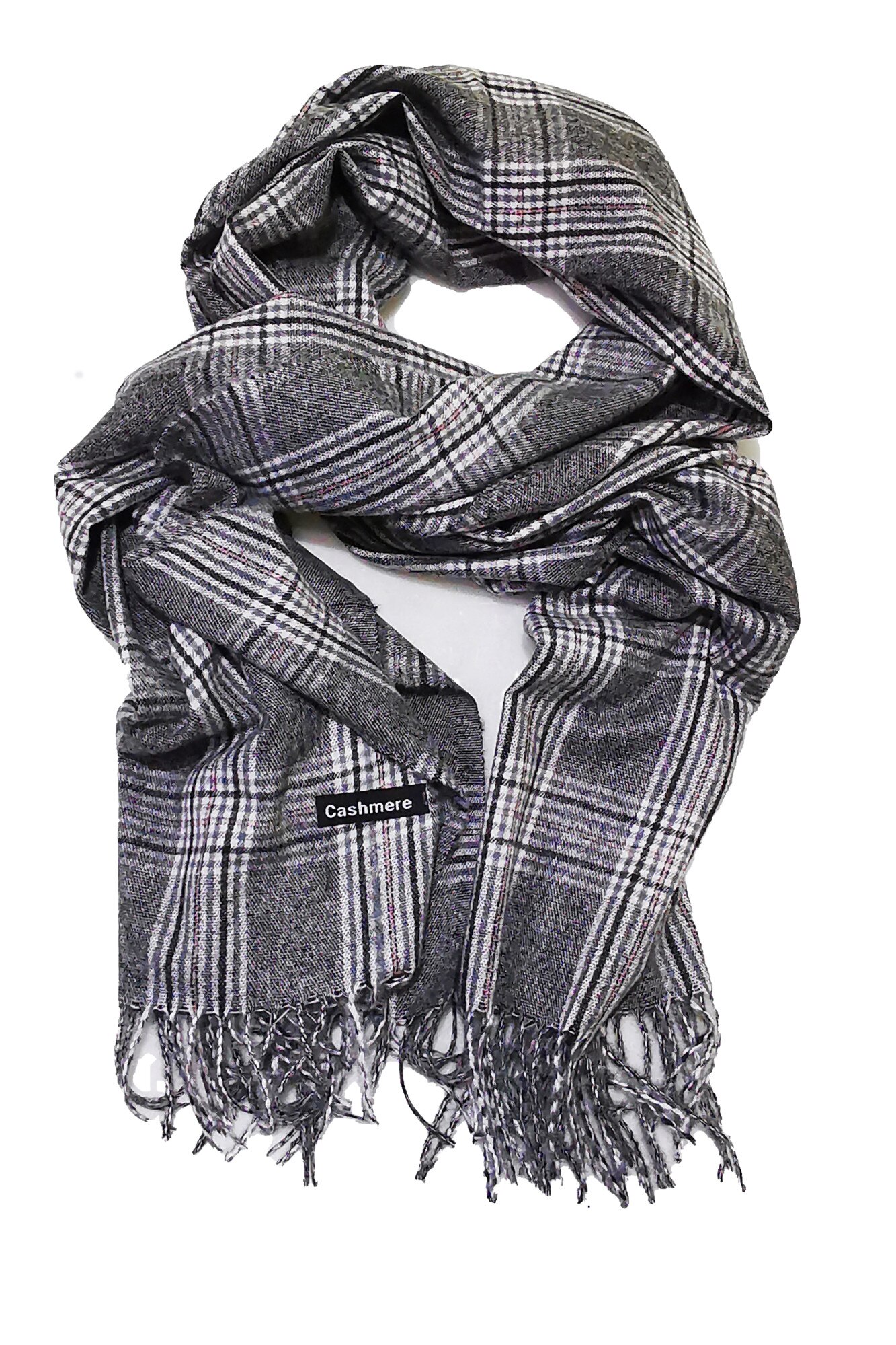 Fular casmir Dusty,gri cu dungi si franjuri