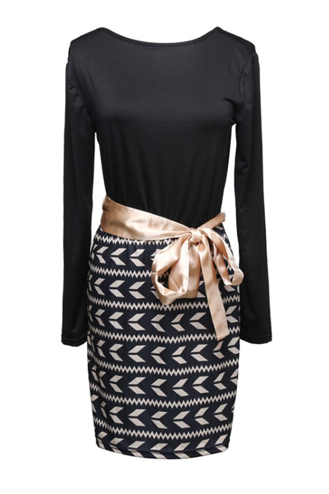 Rochie office, cordon in mijloc, Portofino, negru-auriu, Negru / Auriu