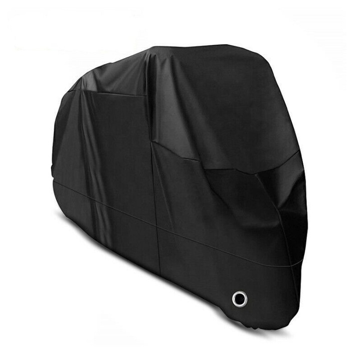 Motorkerékpár ponyva, fekete, PVC, ablakkal a regisztrációs számhoz, méretei 245 x 80 x 145 cm