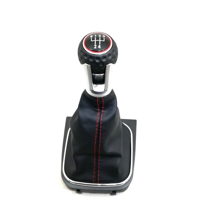 Топка скоростен лост с маншон червен шев VW Golf MK5, MK6, Jetta, EOS 5 скорости