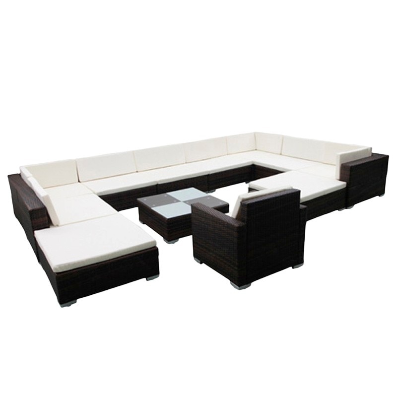 Set mobilier de gradina cu 35 piese, canapea coltar, taburet, fotoliu si masa, vidaXL, Poliratan, Maro