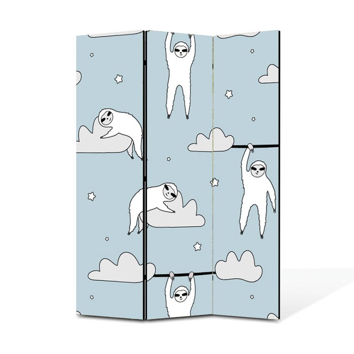 Paravan 3 piese Premium Heartwork TrueColor Lenesi pe nori, Panza pe cadru de lemn, Decoratiuni Moderne pentru Casa, 3 x 35 x 150 cm, 105 x 150 cm