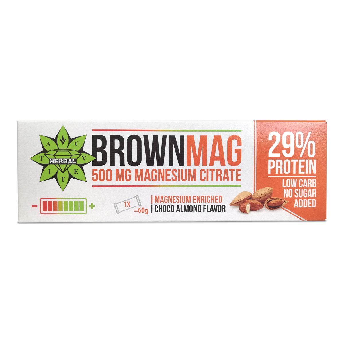 Baton proteic Cvetita Herbal BrownMag Almond, baton proteic de migdale, adaugat citrat de magneziu, fara zahar adaugat, 60gr