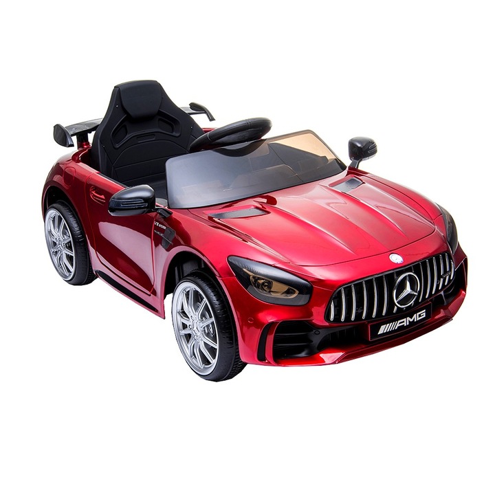 Masinuta Electrica cu acumulator pentru copii NOVOKIDS™ Mercedes AMG GTR, Roti din Cauciuc EVA, 3-8 ani, usi cu deschidere, Baterie12V, 2 Viteze, lungime 120 cm, 2 motoare 550 W, Rosu