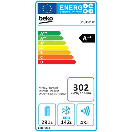 Side by side Beko GNO4331XP, 433 l, Clasa A++, NeoFrost, Display Touch, H 177, Inox look