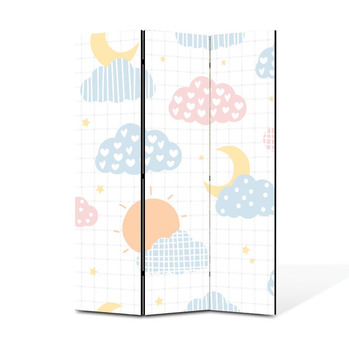 Paravan 3 piese Premium Heartwork TrueColor Nori cu forme geometrice, Panza pe cadru de lemn, Decoratiuni Moderne pentru Casa, 3 x 35 x 150 cm, 105 x 150 cm