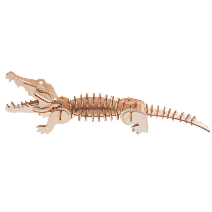 Puzzle 3D Crocodile, Robotime, Lemn, 58 piese