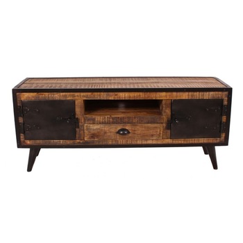 Comoda TV din lemn si metal Vinyl, Retro Boutique, Maro, 40x140x55 cm Comoda TV din lemn si metal Vinyl, Retro Boutique, Maro, 40x140x55 cm