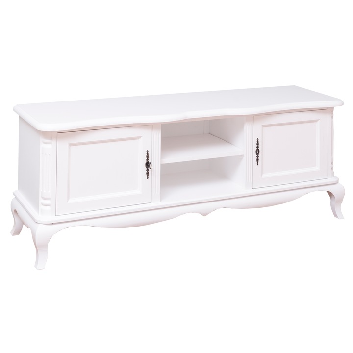 Comoda Szel-Mob tv chic, culoare alb, 100% lemn masiv, 158x60x48 cm