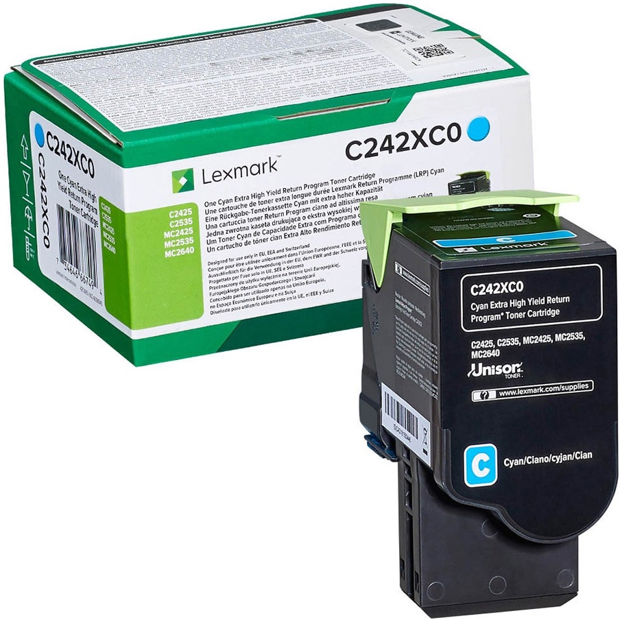 Toner Lexmark de capacitate mare C242XC0, 3500 de pagini, Cyan