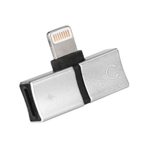 Adaptor 2 in 1 pentru iPhone, iPad, Lightning, casti si charger, Splitter, Argintiu