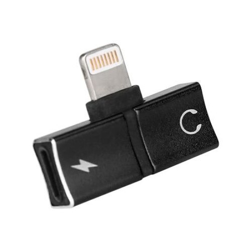 Adaptor 2 in 1 pentru iPhone, iPad, Lightning, casti si charger, Splitter, Negru