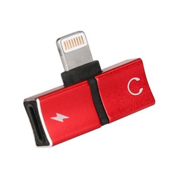 Adaptor 2 in 1 pentru iPhone, iPad, Lightning, casti si charger, Splitter, Rosu Adaptor 2 in 1 pentru iPhone, iPad, Lightning, casti si charger, Splitter, Rosu