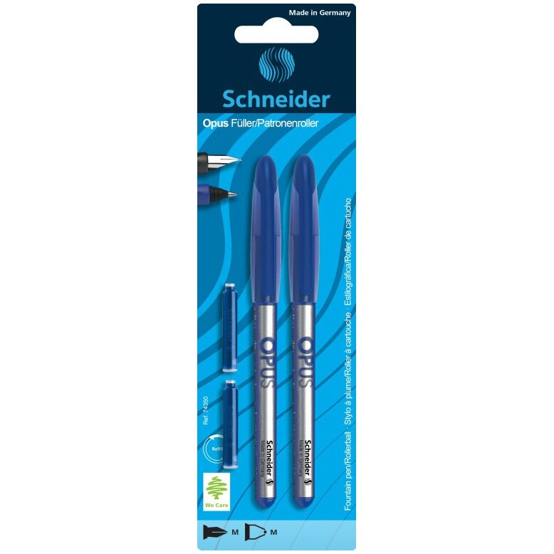 Blister 1xstilou, 1xroller Opus si 2xrezerve Schneider, albastru