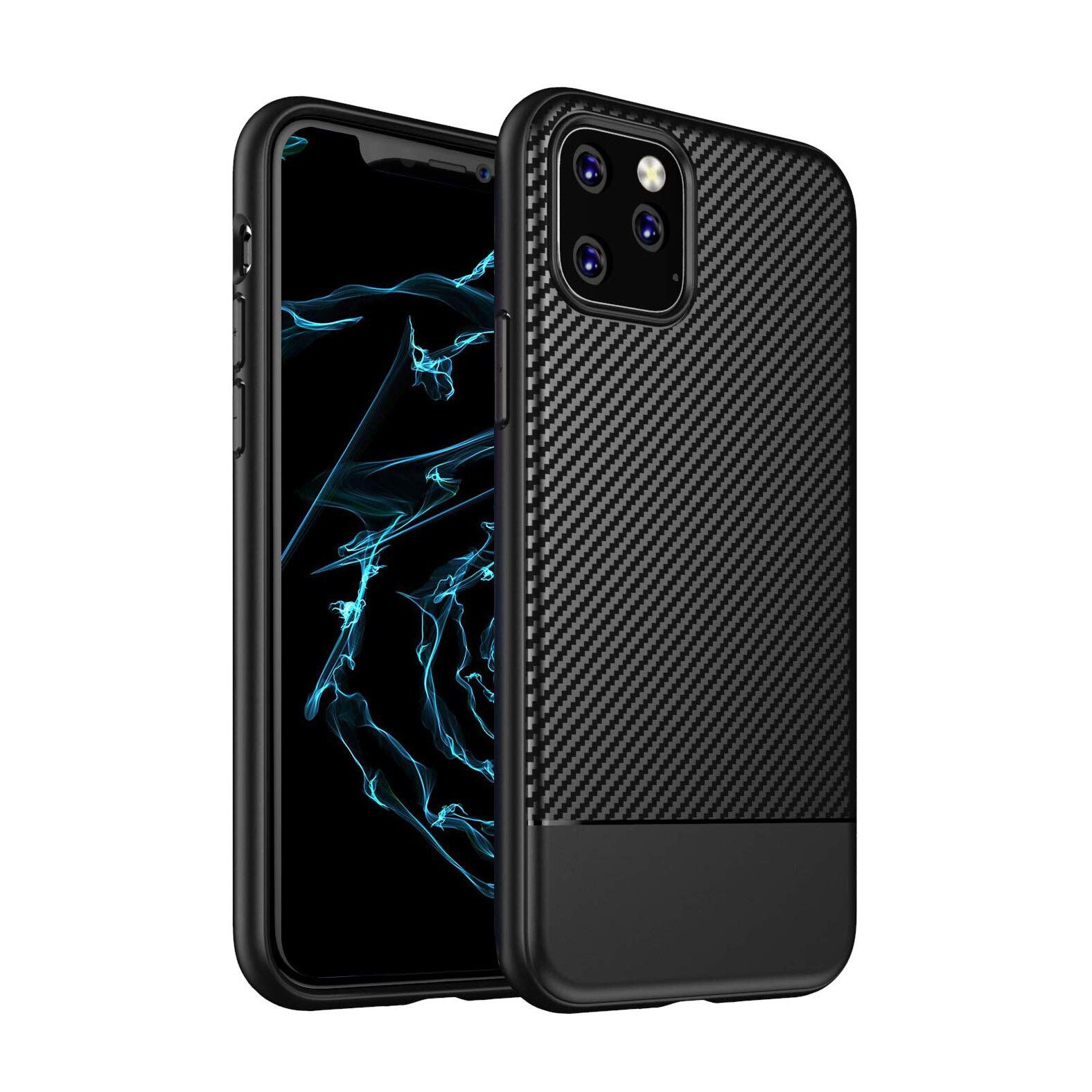Husa iPhone 11 PRO, cu fibra de carbon, Slim Antisoc, carcasa spate, Negru