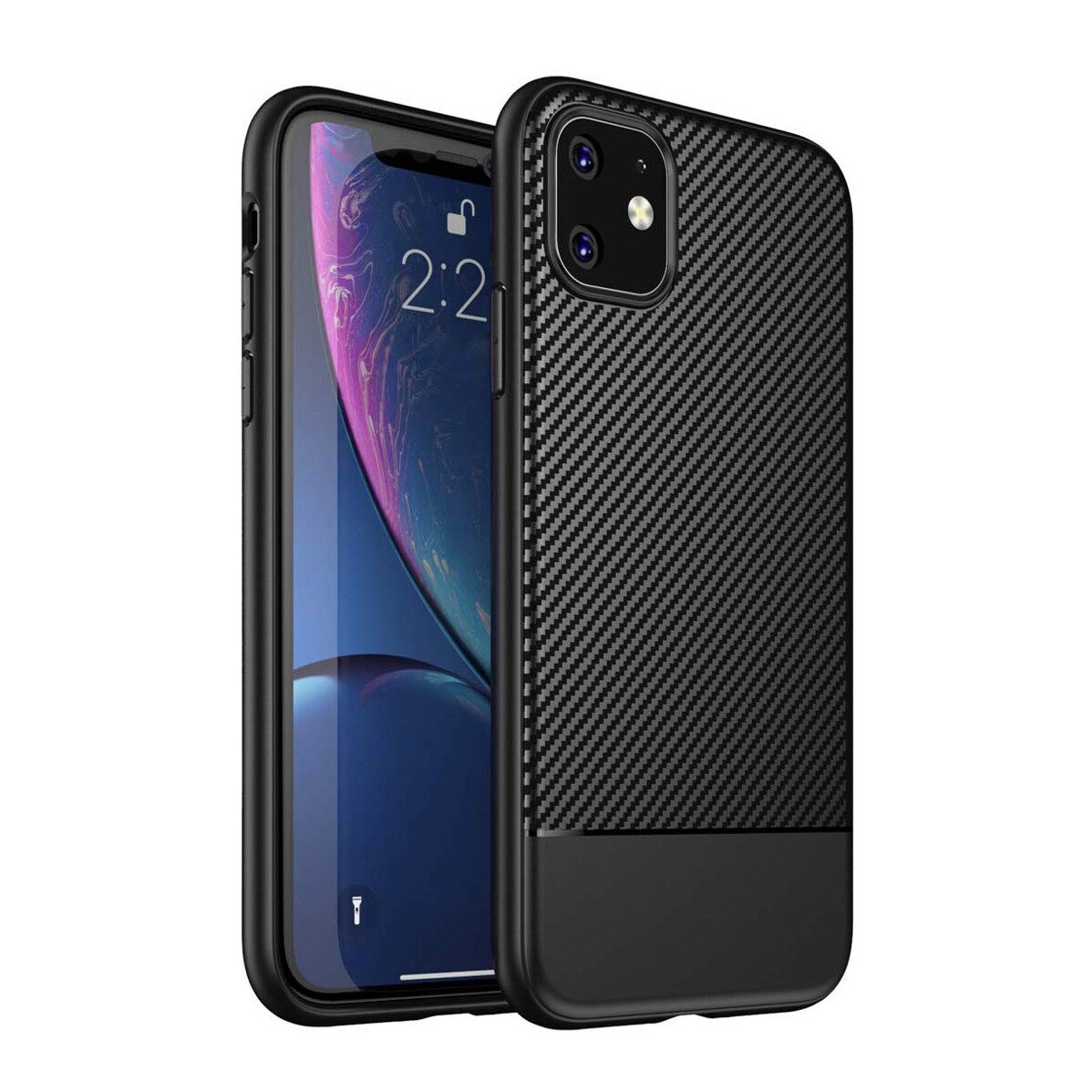 Husa pentru iPhone 12 MINI, cu fibra de carbon, Slim Antisoc, carcasa spate, Negru