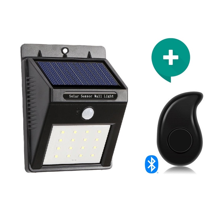 Комплект - Градинска стенна LED лампа Smart Technology Led 20, Сензор за движение, Светлинен датчик + Мини Спортна S530 Слушалка