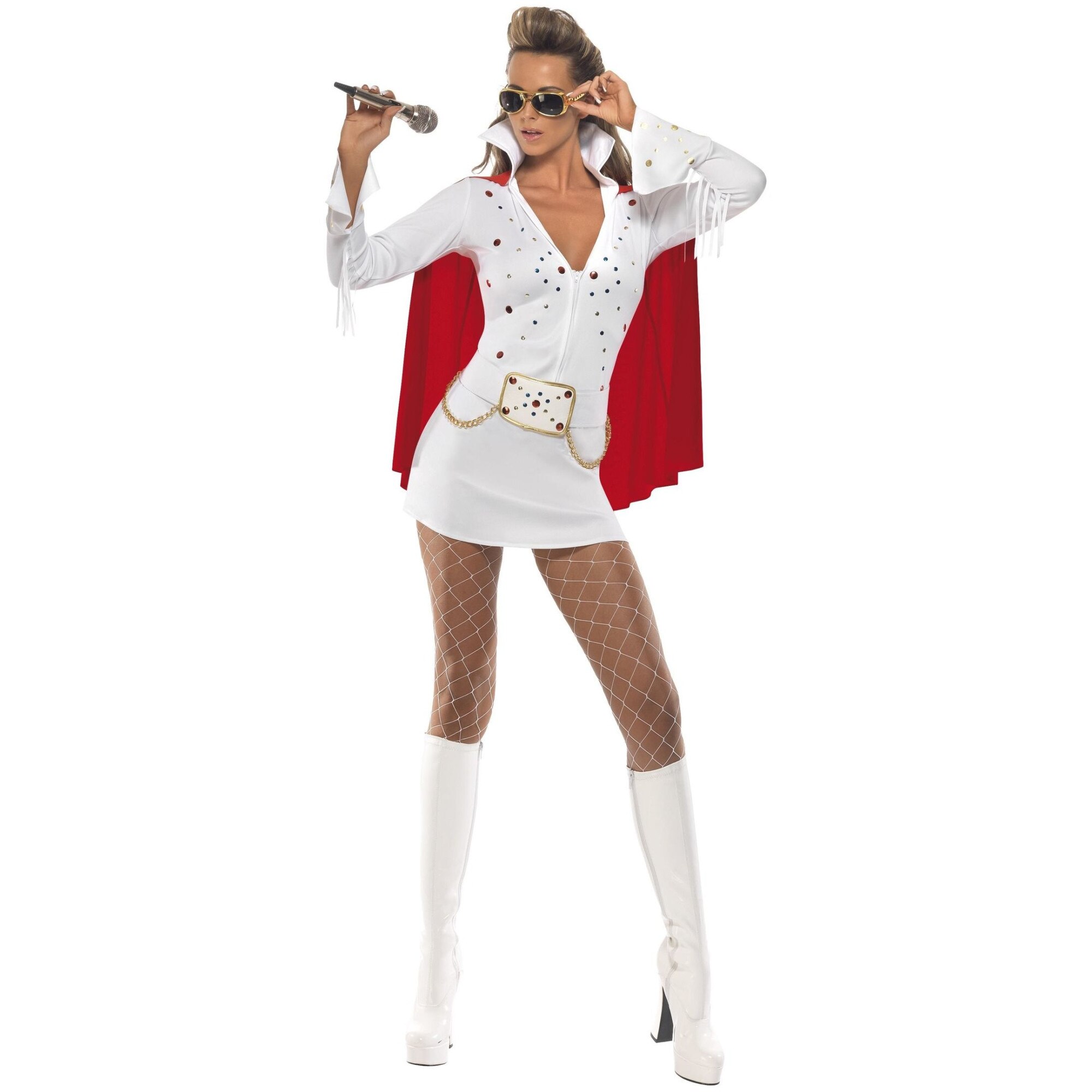 Costum Elvis dama Viva Las Vegas alb S