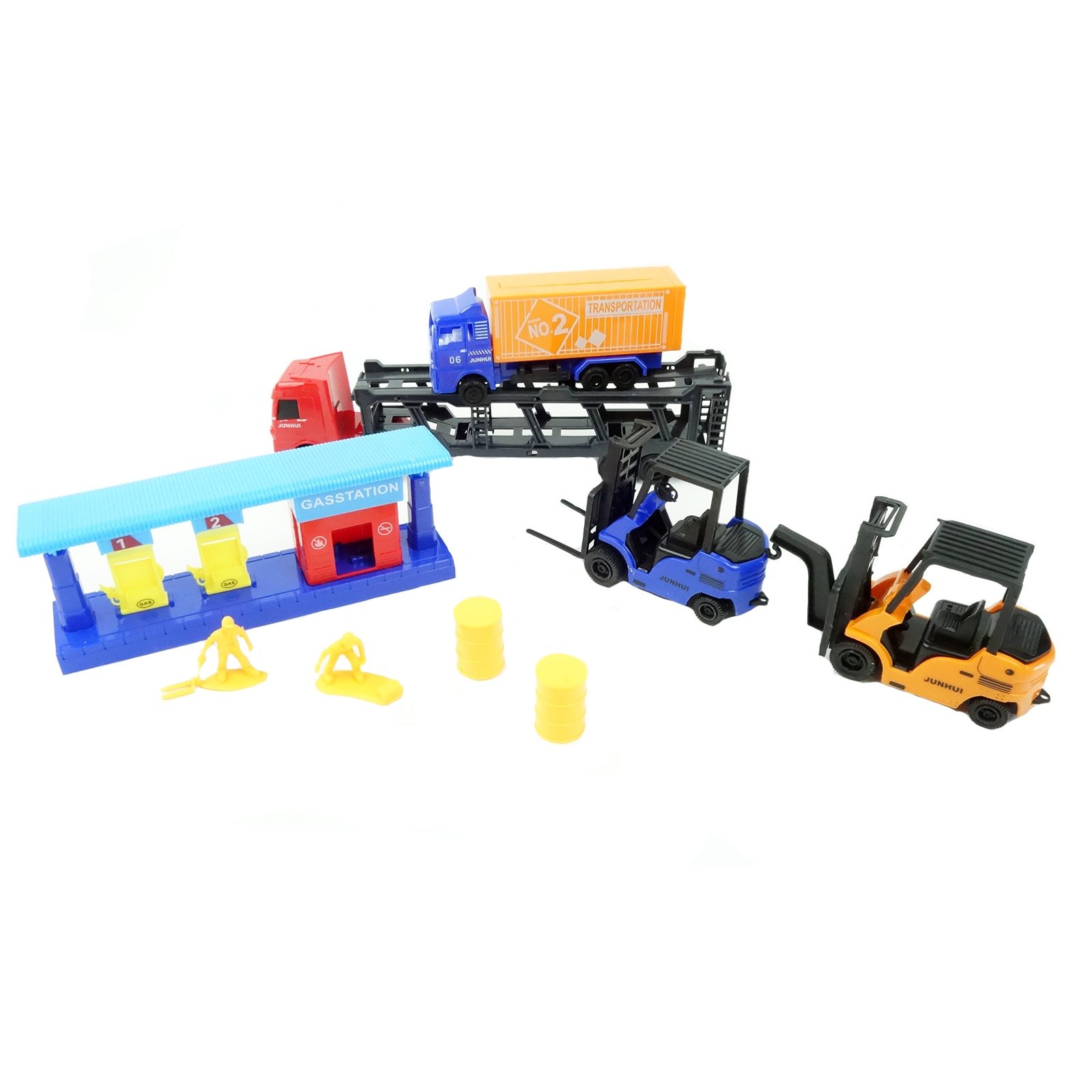 Set de masinute de jucarie, 4 masinute, accesorii, multicolor, 25 cm