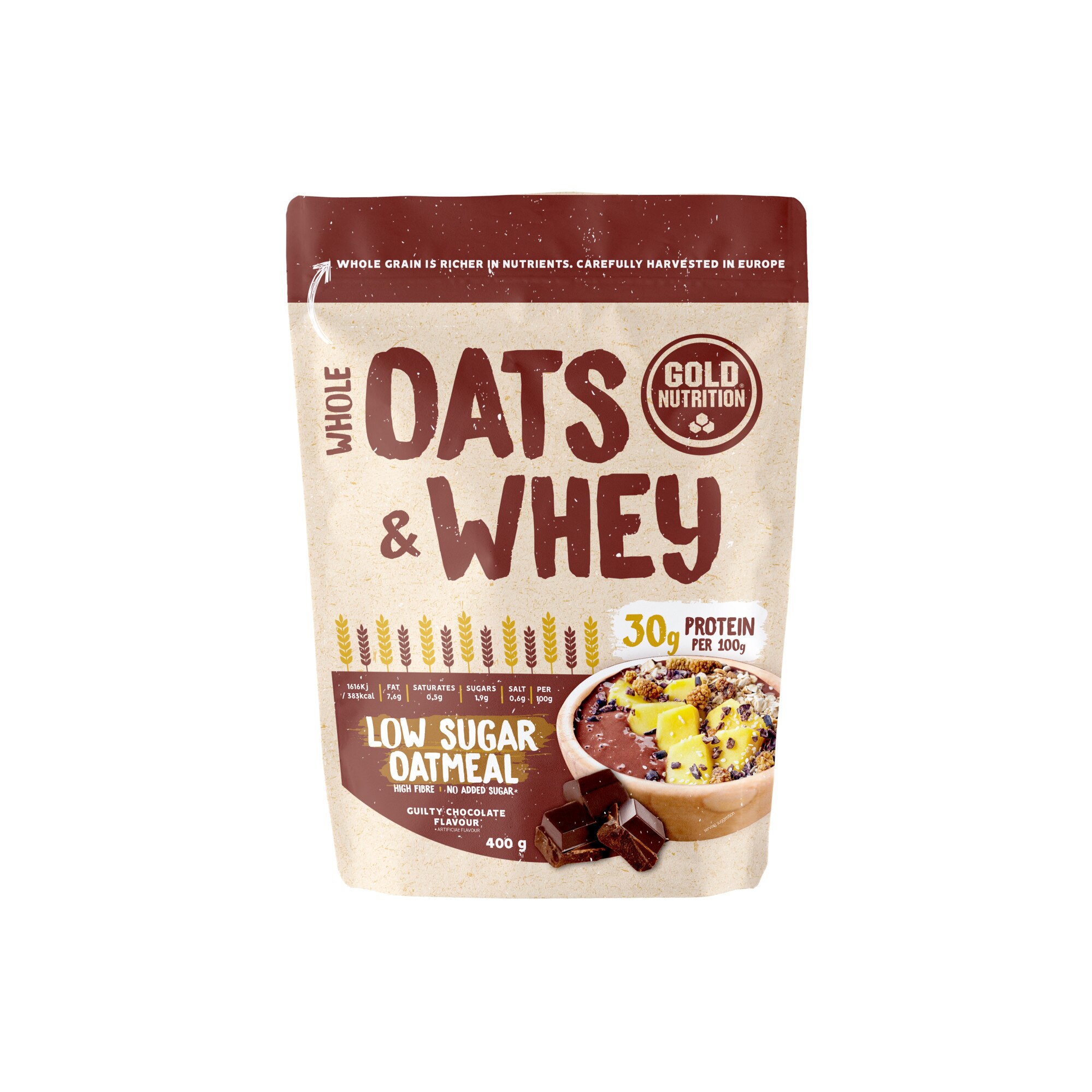 Pudra proteica cu ovaz, GoldNutrition, Oats & Whey Ciocolata, 400 g