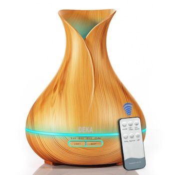 Difuzor Aromaterapie/Umidificator cu ultrasunete, DEKA AD-05 cu Telecomanda, LED 7 culori, silentios, 550 ml, autonomie 16 ore, temporizator, Stejar deschis Difuzor Aromaterapie/Umidificator cu ultrasunete, DEKA AD-05 cu Telecomanda, LED 7 culori, silentios, 550 ml, autonomie 16 ore, temporizator, Stejar deschis