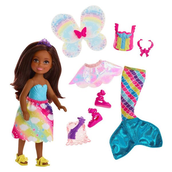 Set papusi barbie chelsea, transformare sirena mattel FJC99