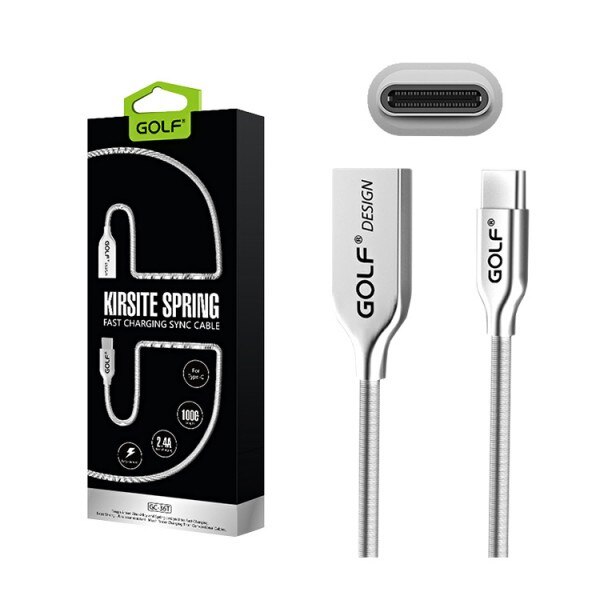 Cablu Fast Charging Golf, Incarcare/Date, Type C to USB, metalic, 1m