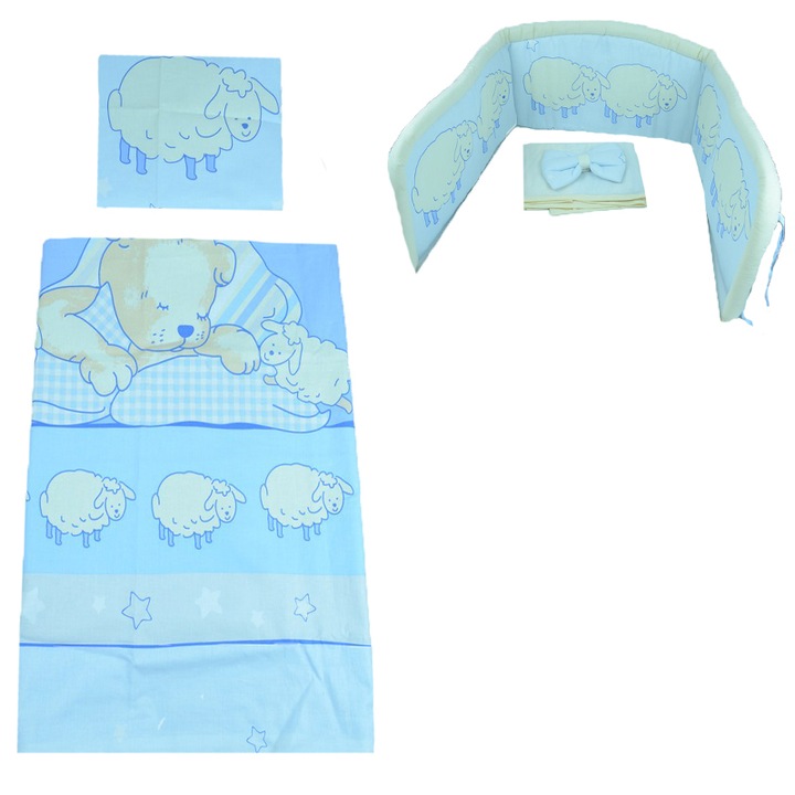 Set lenjerie de pat 4 piese 100 x 135 cm pentru copii IKS 2 SLPSB-26, Albastru