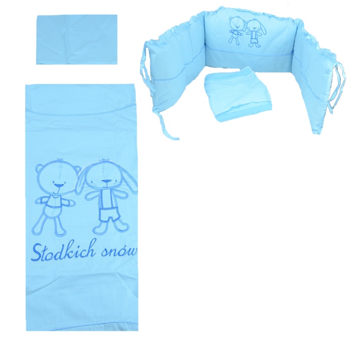 Set lenjerie de pat 4 piese 100 x 135 cm pentru copii Semma SLPSB-27, Albastru