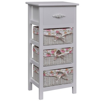 Dulap din lemn cu 1 sertar si 3 cosuri, vidaXL, Alb Dulap din lemn cu 1 sertar si 3 cosuri, vidaXL, Alb