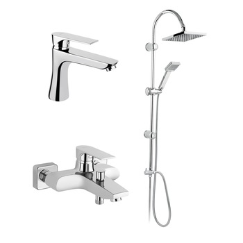 Set FERRO SQUARE & SQUERTO 3in1 Baterie cada-dus + Baterie lavoar + Coloana de dus SQUERTO cu dus fix si dus mobil culisant Set FERRO SQUARE & SQUERTO 3in1 Baterie cada-dus + Baterie lavoar + Coloana de dus SQUERTO cu dus fix si dus mobil culisant