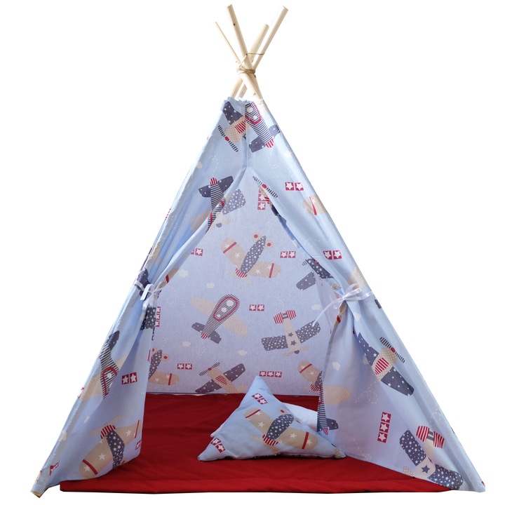 Cort de joaca pentru copii, Loofy Teepee Planes, 103 x 103 x 130 cm